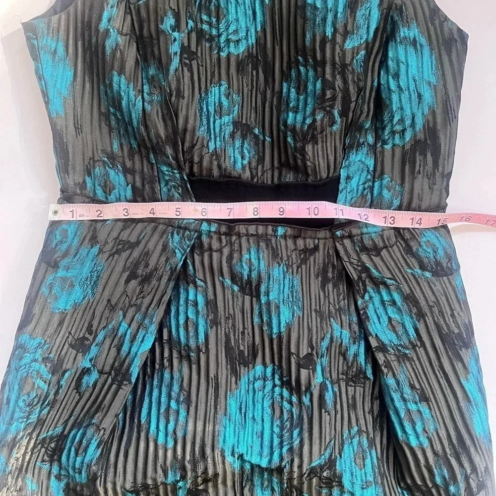 Carmen Marc Valvo Gray and Blue Floral Sleeveless Midi Dress Women Size‎ 8 - Picture 9 of 10
